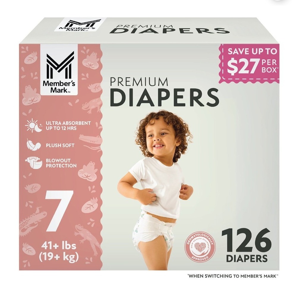 Member's Mark Premium Diapers, Hypoallergenic, Size 7 (41+ lbs.), 126ct